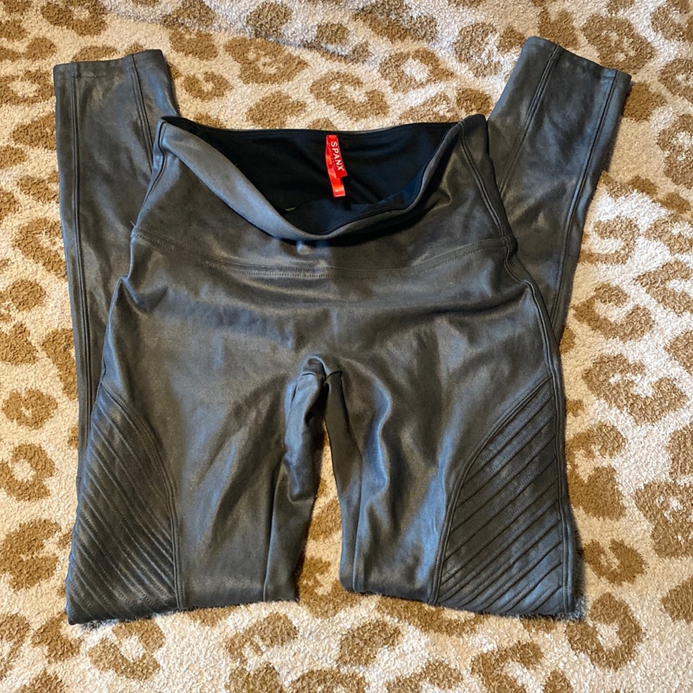 Spanx faux leather moto leggings.